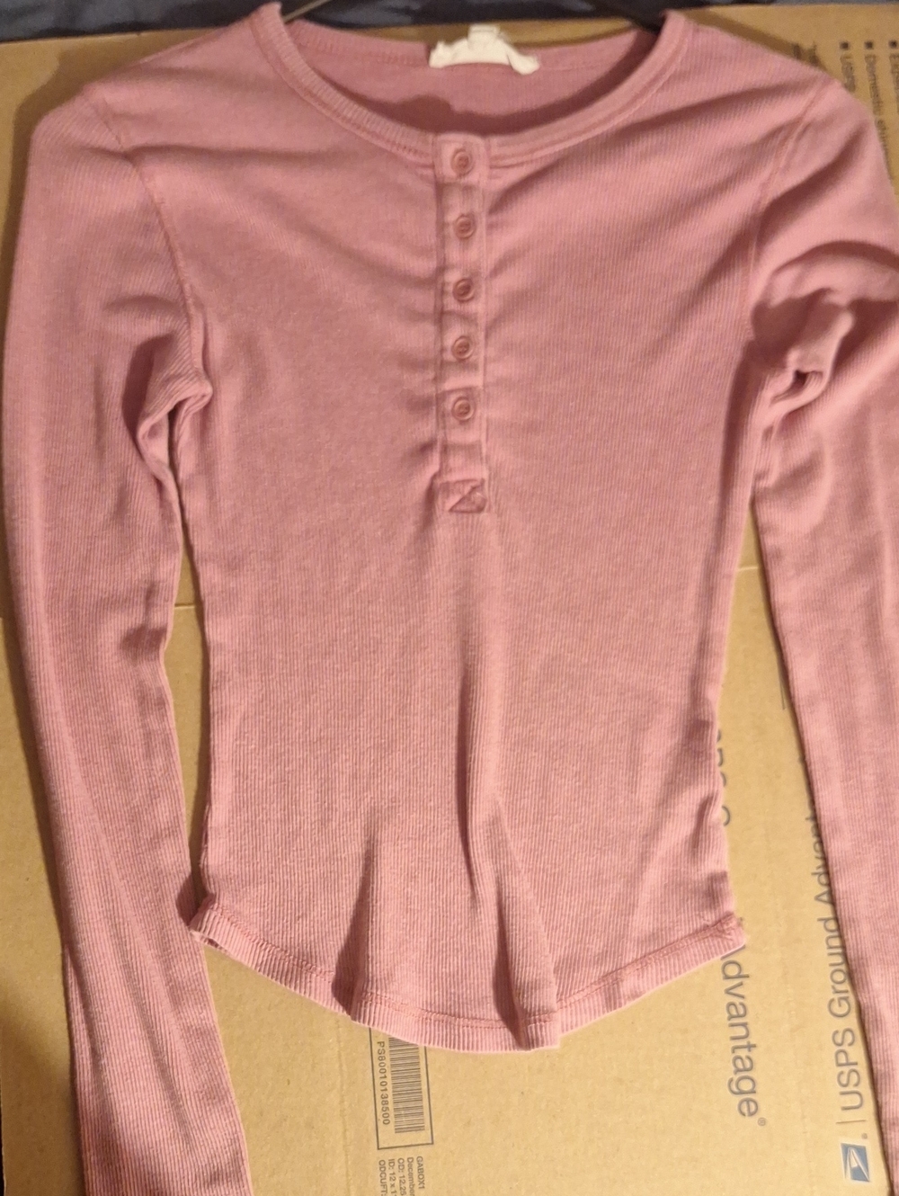Pink Rose Mauve Ribbed Henley Long Sleeve Top